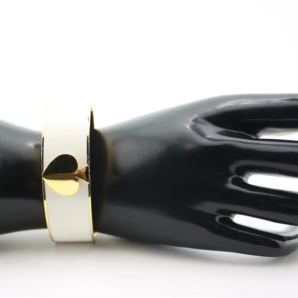 Kate Spade White Enamel Gold Tone Hinged Spade Bangle Bracelet - Picture 10 of 10
